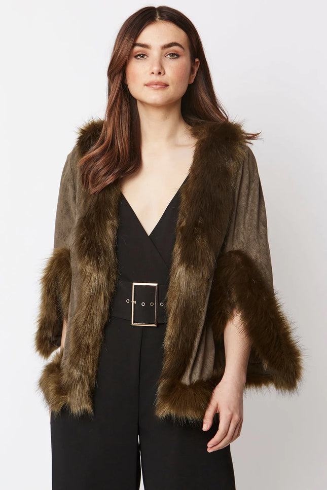 Green Faux Fur Suede Cape Jacket-Clothing - Women-Buy Me Fur Ltd-One Size-Green-Faux Suede-Urbanheer