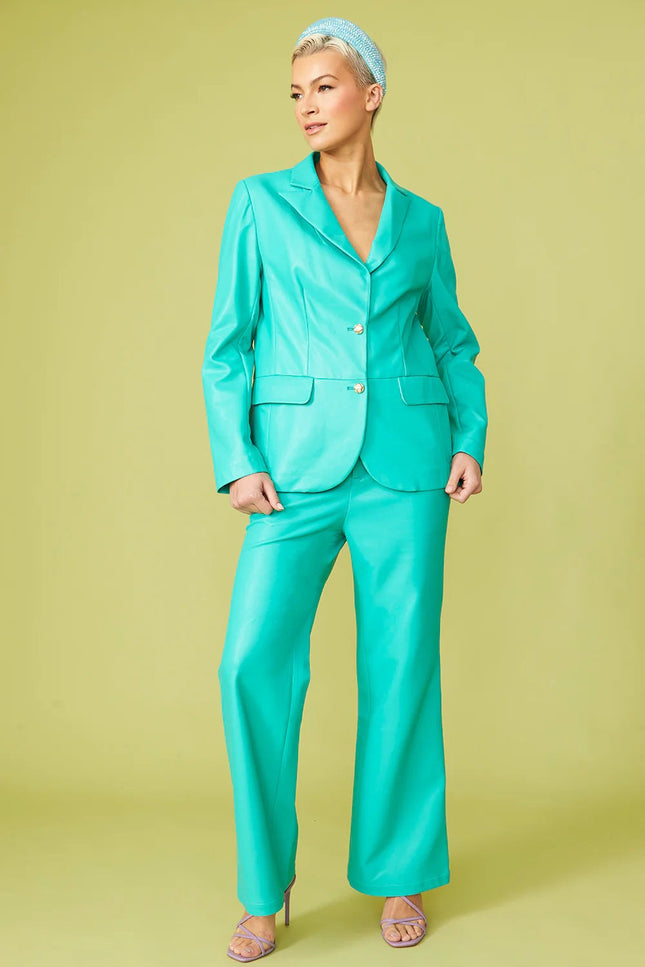 Green Tencel Rayon Blend Leather Blazer-Clothing - Women-Buy Me Fur Ltd-Urbanheer