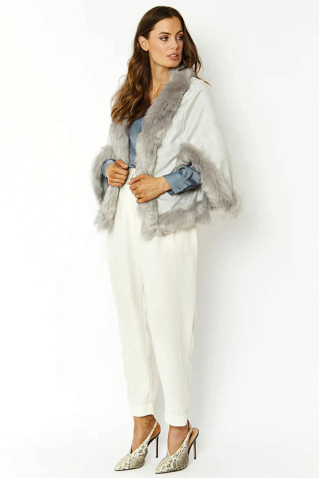 Grey Faux Fur Suede Cape Jacket-Clothing - Women-Buy Me Fur Ltd-One Size-Grey-Faux Suede-Urbanheer