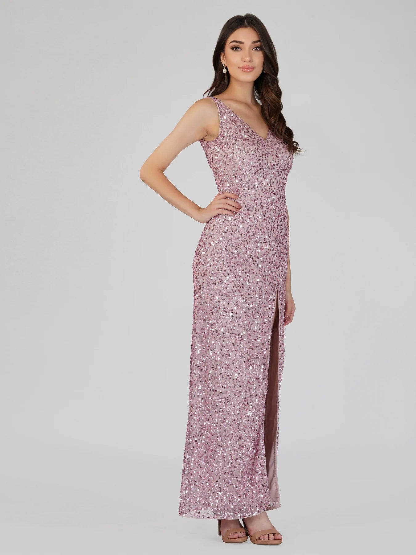 Pink Sequin Maxi Dress.-Lace & Beads-UK 8-Urbanheer