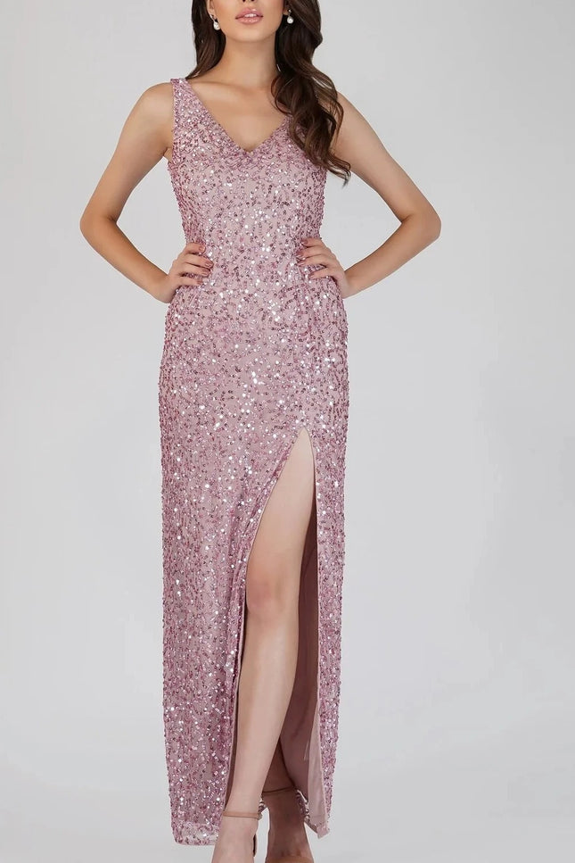 Pink Sequin Maxi Dress.-Lace & Beads-UK 8-Urbanheer