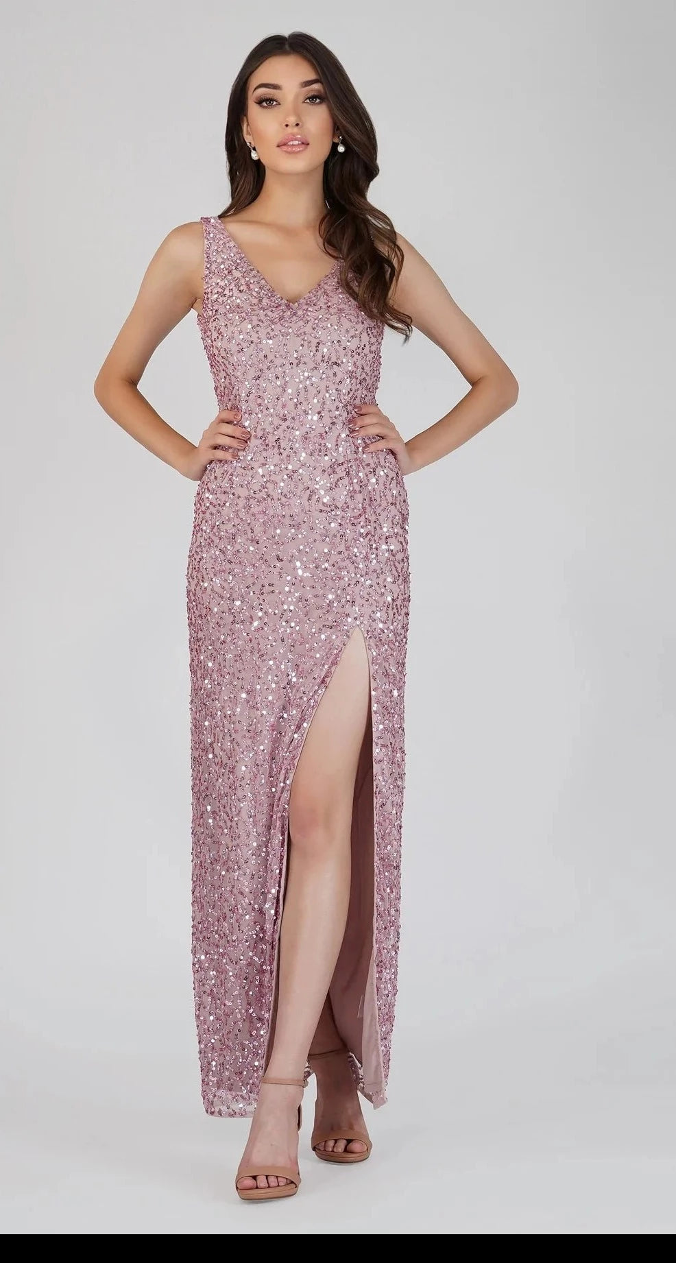 Pink Sequin Maxi Dress.-Lace & Beads-UK 8-Urbanheer