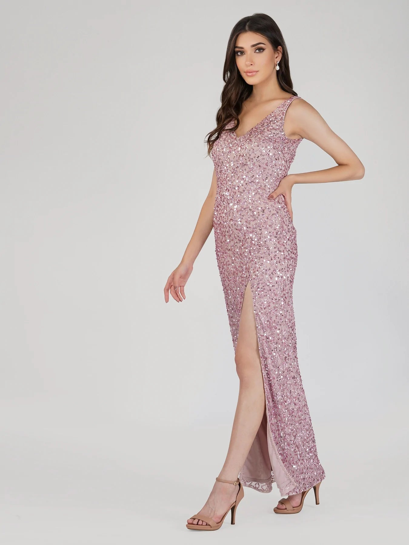 Pink Sequin Maxi Dress.-Lace & Beads-UK 8-Urbanheer