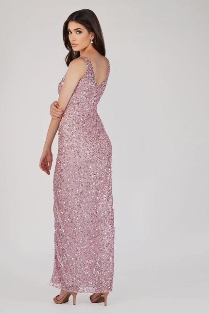 Pink Sequin Maxi Dress.-Lace & Beads-Urbanheer