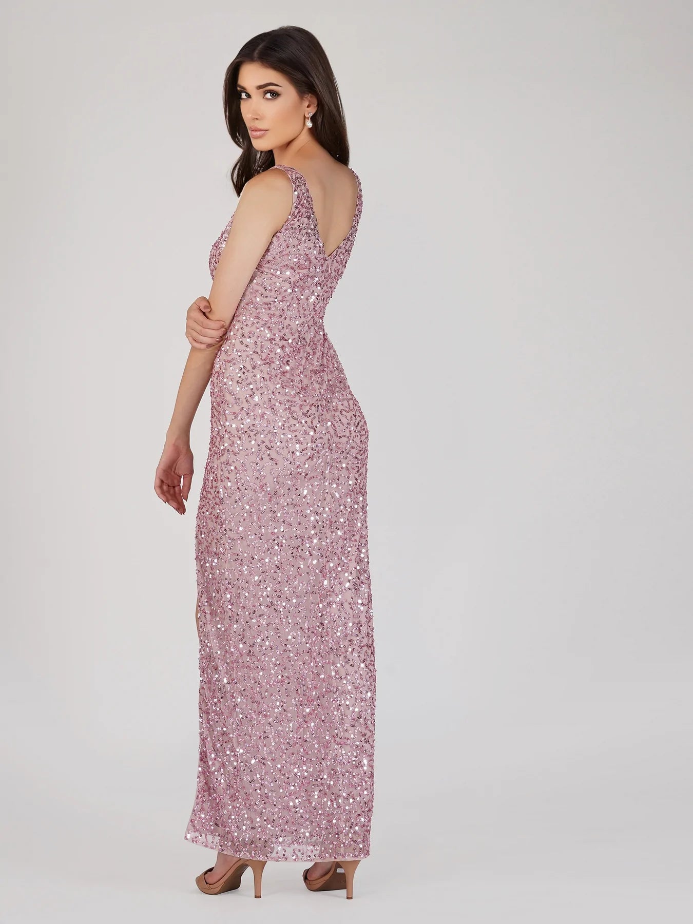 Pink Sequin Maxi Dress.-Lace & Beads-UK 8-Urbanheer