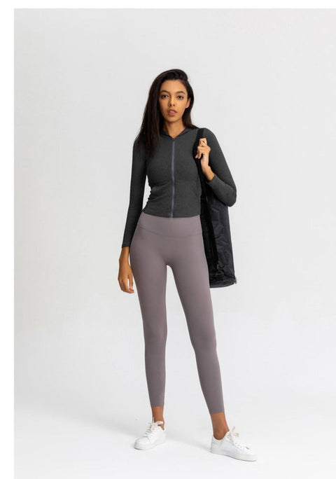 Autumn Seamless Solid Yoga Hoodies Long Shirt Jacket Long Sleeve Zipper Sportswear Hooded Top Gym Fitness Workout Sports Tees-UHXC-green-XL-United States-Urbanheer