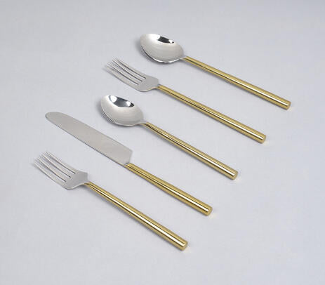 Silver & Gold-Toned Stainless Steel Flatware (Set Of 5)-Qalara-Urbanheer