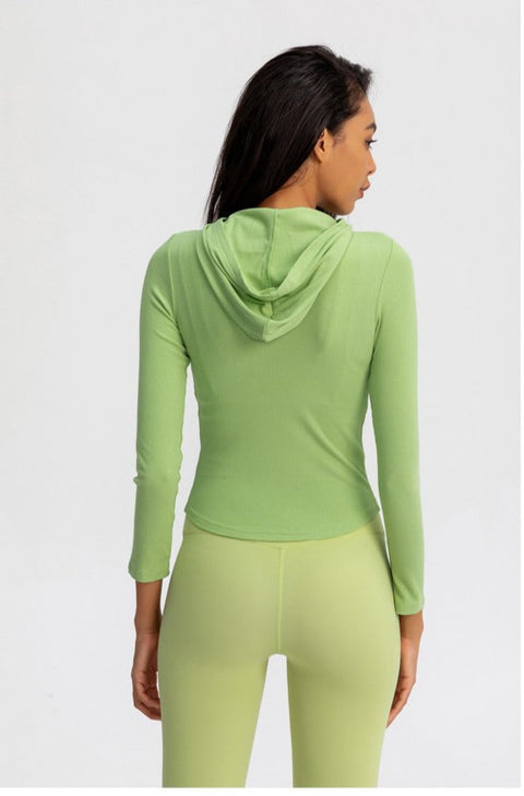 Autumn Seamless Solid Yoga Hoodies Long Shirt Jacket Long Sleeve Zipper Sportswear Hooded Top Gym Fitness Workout Sports Tees-UHXC-green-XL-United States-Urbanheer