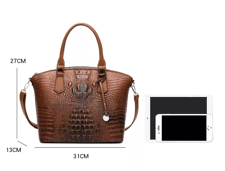 Maverick Faux Crocodile Tote Bag Set ( 3-Pack) - Brown-Fulfillment Center-Urbanheer