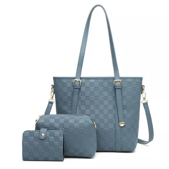 Erica Womens Handle Tote Bag (3 Piece Set) - Blue-Fulfillment Center-Urbanheer