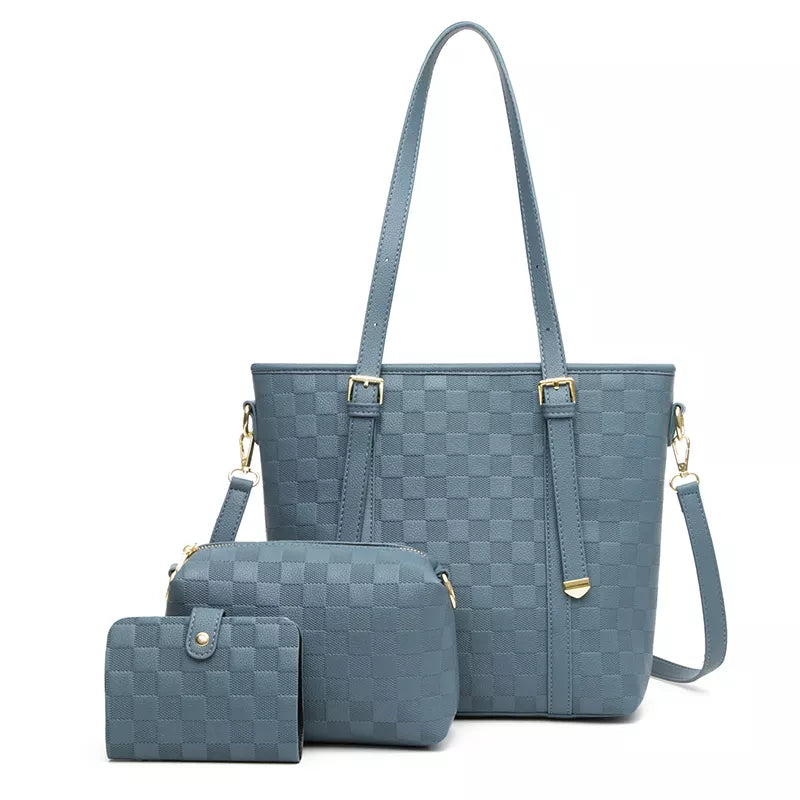 Erica Womens Handle Tote Bag (3 Piece Set) - Blue-Fulfillment Center-Urbanheer
