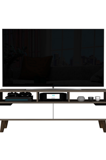 Bull Tv Stand 2.0 For Tv´S Up 52", Four Legs, Three Open Shelves,Two Drawers, White And Dark Brown Finish-We Have Furniture-Urbanheer