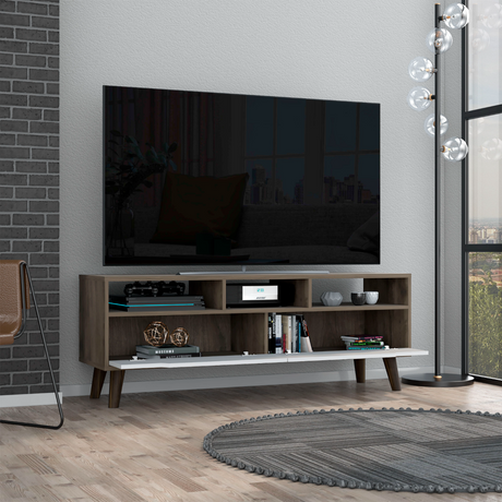 Bull Tv Stand 2.0 For TV´s up 52", Four Legs, Three Open Shelves,Two Drawers, White and Dark Brown Finish-1