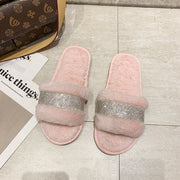 Rhinestone Faux Fur Slippers - Pink-Fulfillment Center-US 5 ( euro 37)-Urbanheer