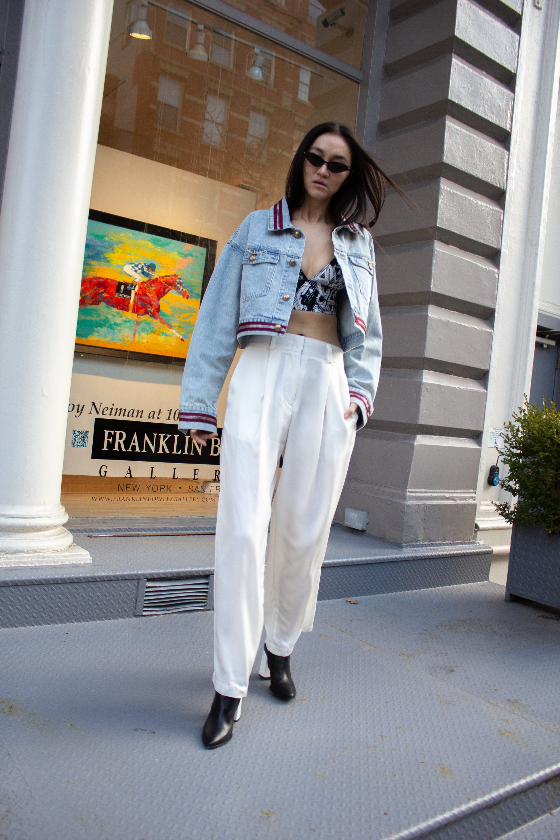 Danielle Denim Jacket With Red Lining-Le Réussi-Extra Small-White Wash-Urbanheer