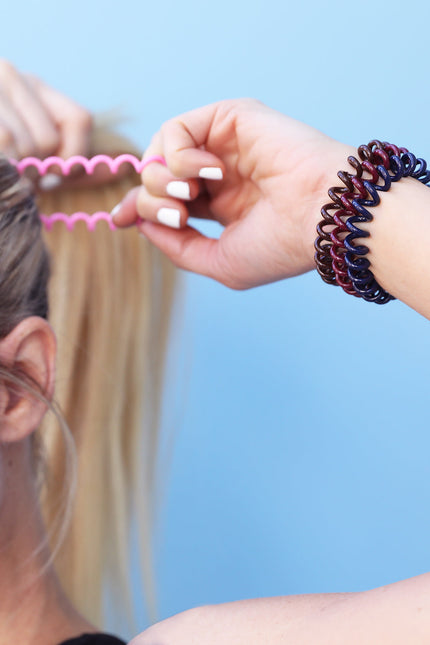 Spiral Hair Tie - 4 Pack (4 Colors: Pink, Burgundy, Navy, Brown)