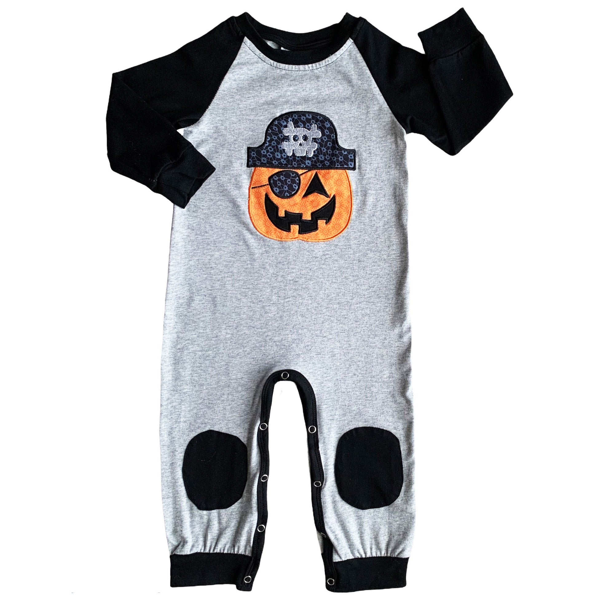 Annloren Halloween Pirate Jack O Lantern Long Sleeve Baby Toddler Boys Romper-AnnLoren-6-12 Mo-Urbanheer