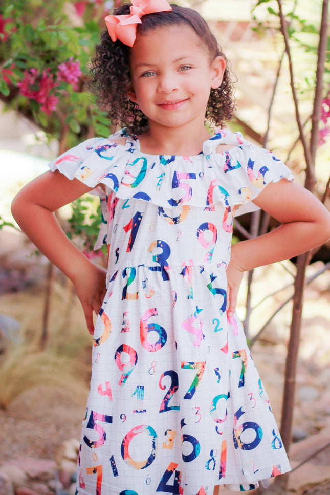 AL Limited Little & Big Girls Colorful Numbers Ruffle Dress Back To School