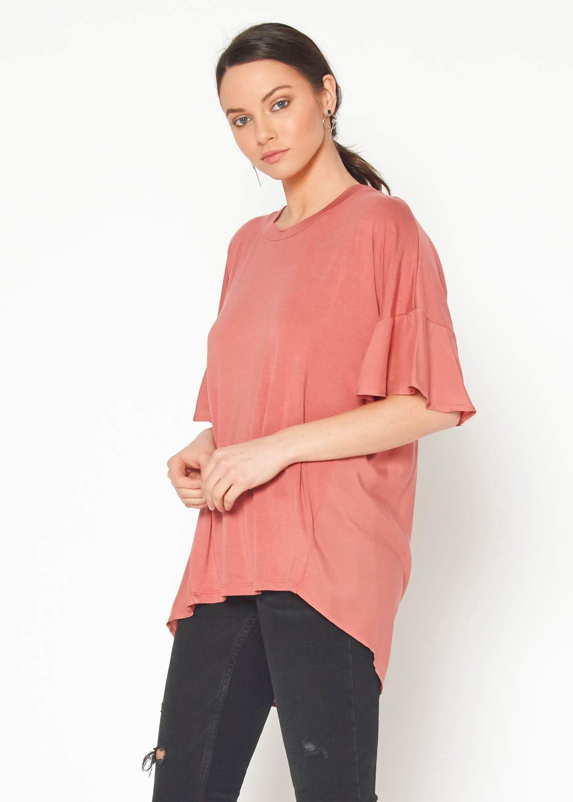 Women's Oversized Basic Tunic Top In Terracotta-Lemon Hera-L-Urbanheer