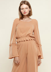 Women'S Fringe Cuff Bell Sleeve Top In Apricot-Lemon Hera-L-Apricot-Urbanheer
