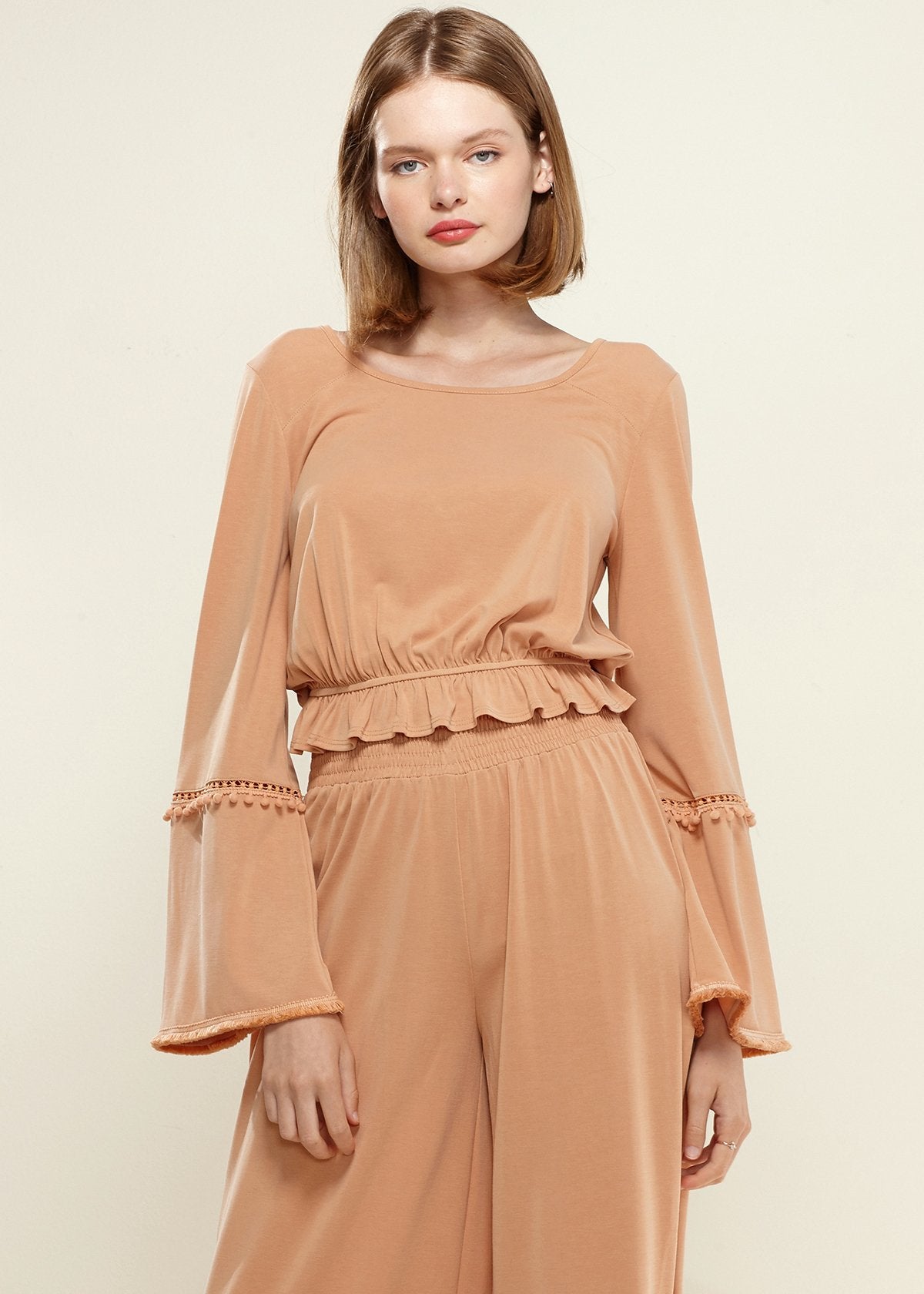 Women'S Fringe Cuff Bell Sleeve Top In Apricot-Lemon Hera-L-Apricot-Urbanheer