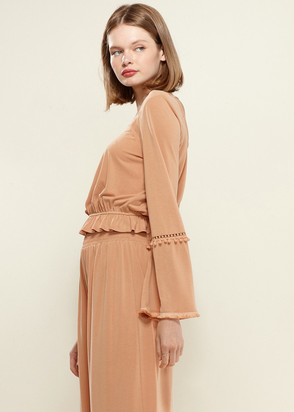 Women'S Fringe Cuff Bell Sleeve Top In Apricot-Lemon Hera-L-Apricot-Urbanheer
