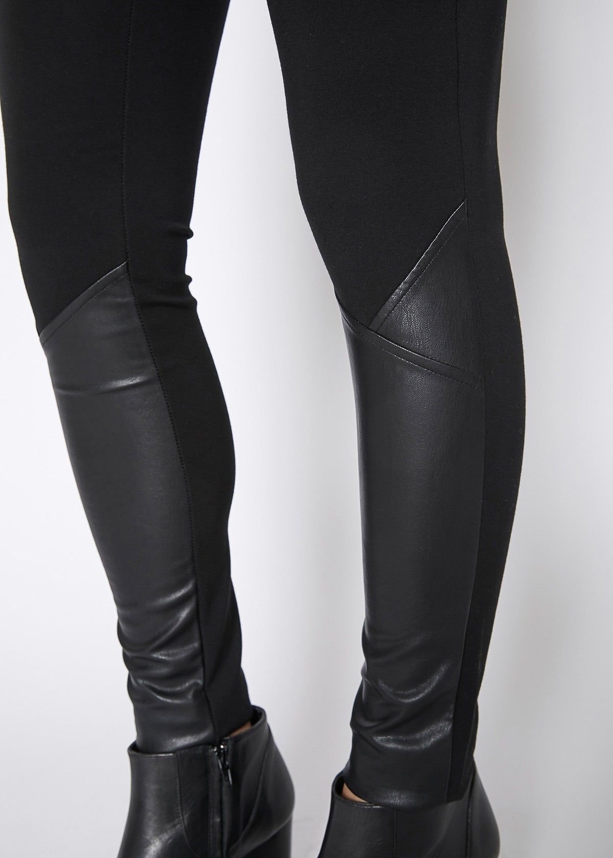 Black Leather Contrast Skinny Pants-Lemon Hera-L-Black-Urbanheer