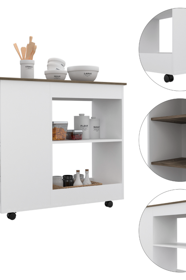 Kamizaze Kitchen Cart, Two Storage Shelves, Four Casters, Three Side Shelves, White Finish-We Have Furniture-Urbanheer