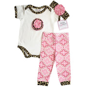 Annloren Baby Girls Layette Pink Leopard Onesie Pants Headband 3Pc Gift Set Clothing-AnnLoren-3-6 Mo-Urbanheer