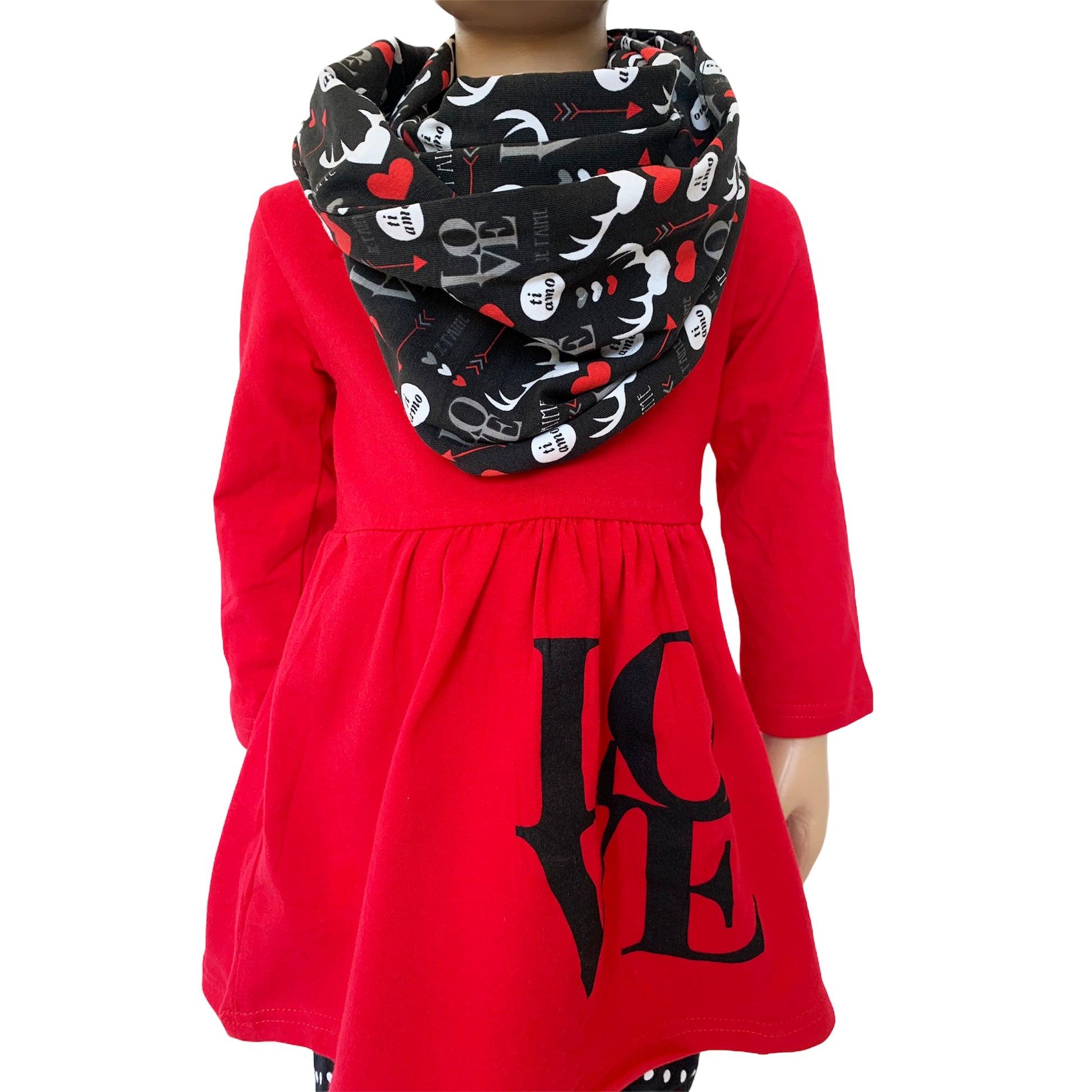 AL Limited Girls Valentine's Day LOVE Red Long Sleeve Tunic Leggings & Scarf Clothing Set-AnnLoren-12-18 mo-Urbanheer