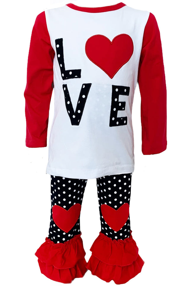 AL Limited Girls Valentine's Day LOVE Long Sleeve T Shirt & Heart Ruffle Pants Set