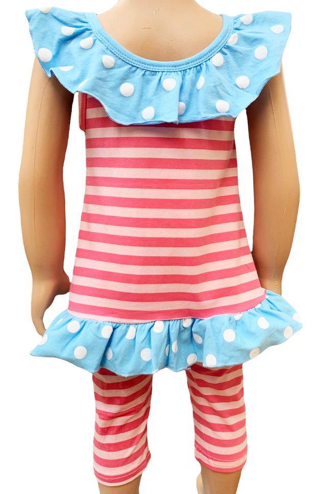 AL Limited Girls Pink Swan Princess Striped Tunic and Capri Leggings Outfit