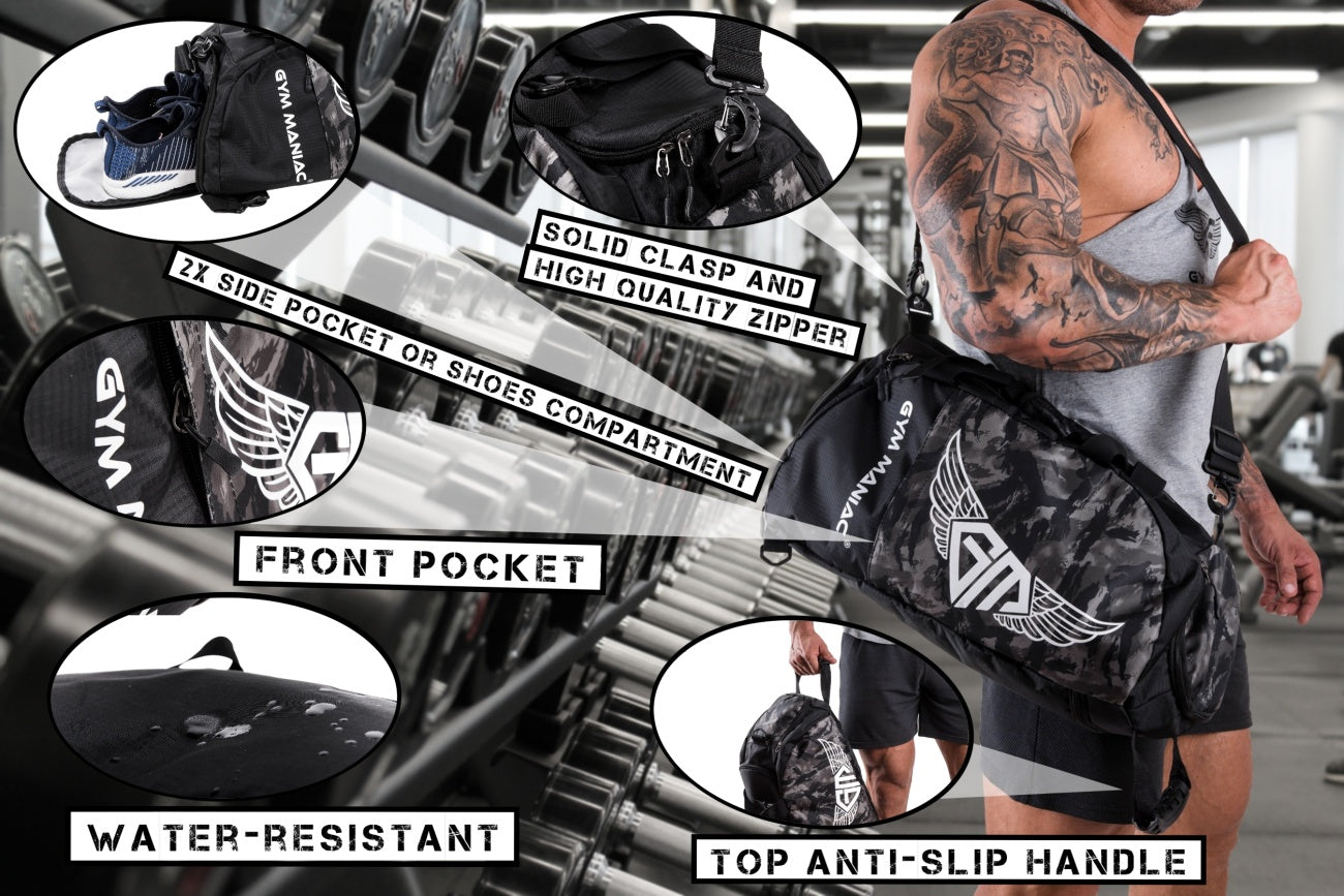 Gym Maniac Gm 3-Way Gym Bag - Camo Gray-Gym Maniac GM s.r.o.-Urbanheer