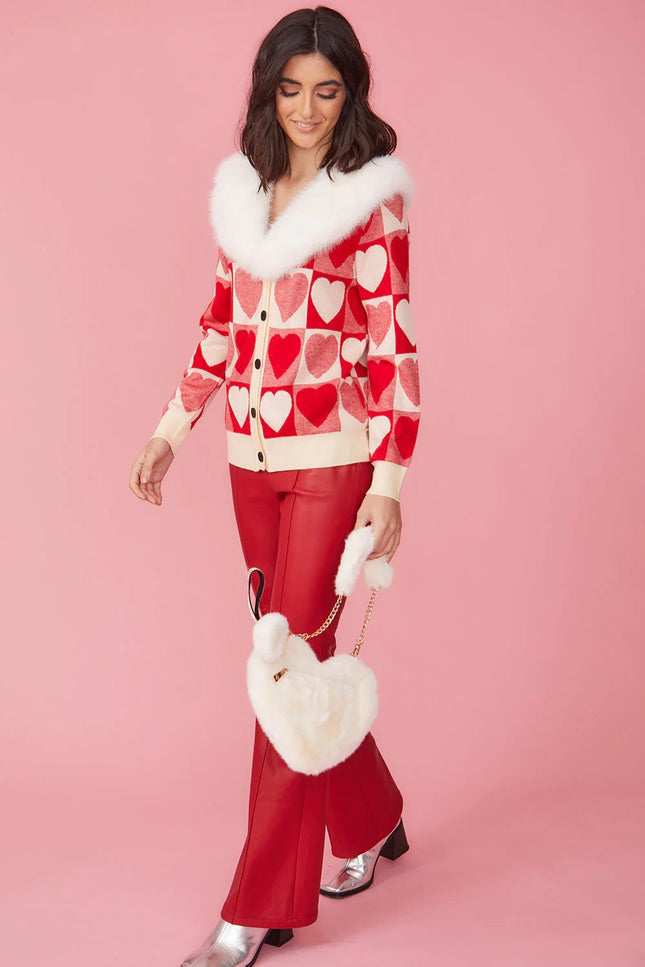 Love Heart Design Cashmere Cardigan With Fur Collar-Tops-Buy Me Fur Ltd-One Size-Red / Cream-Cashmere-Urbanheer