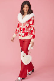 Love Heart Design Cashmere Cardigan With Fur Collar-Tops-Buy Me Fur Ltd-One Size-Red / Cream-Cashmere-Urbanheer