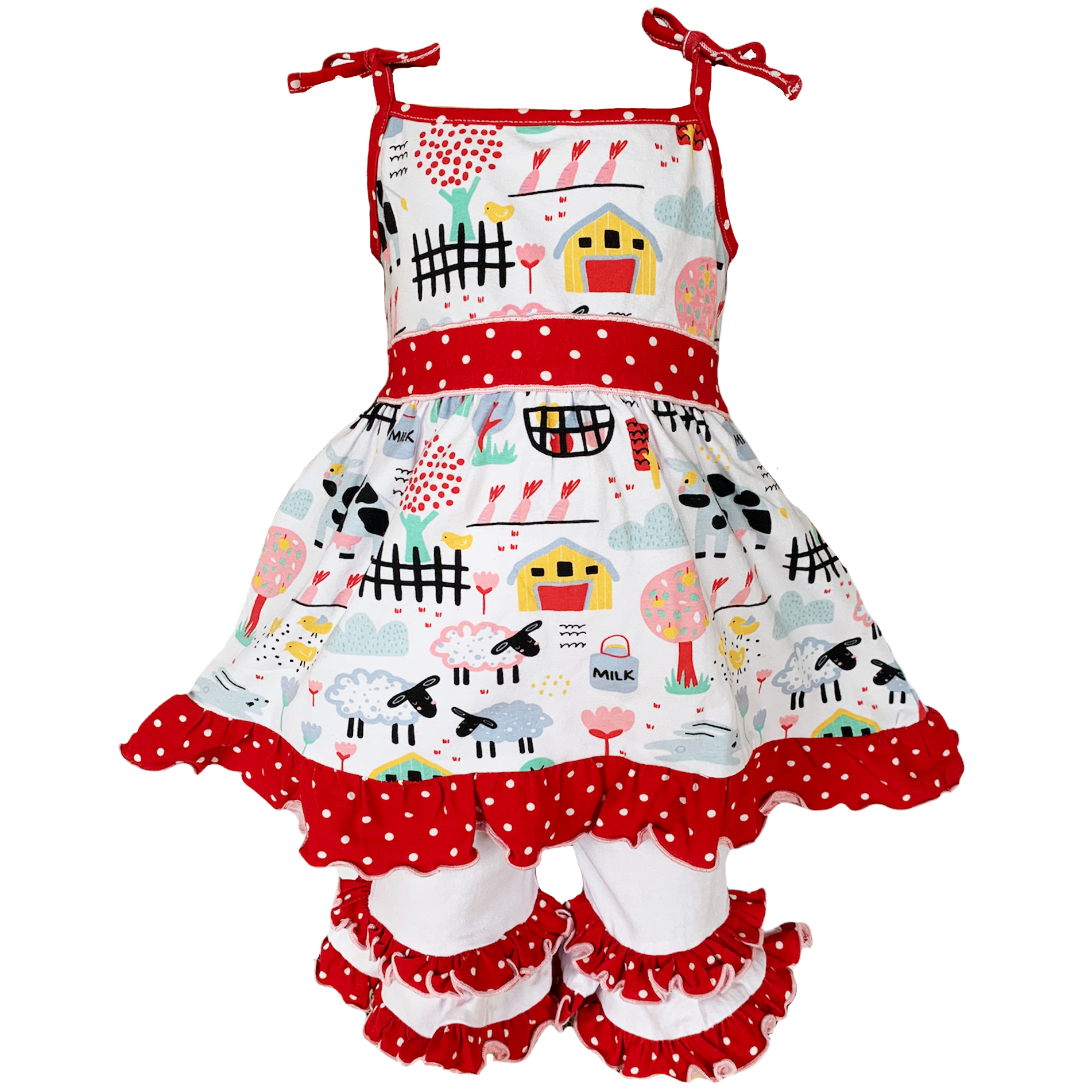 Annloren Little & Big Girls Farm Animals Dress And Capri Ruffle Leggings Outfit-AnnLoren-9-10-Urbanheer