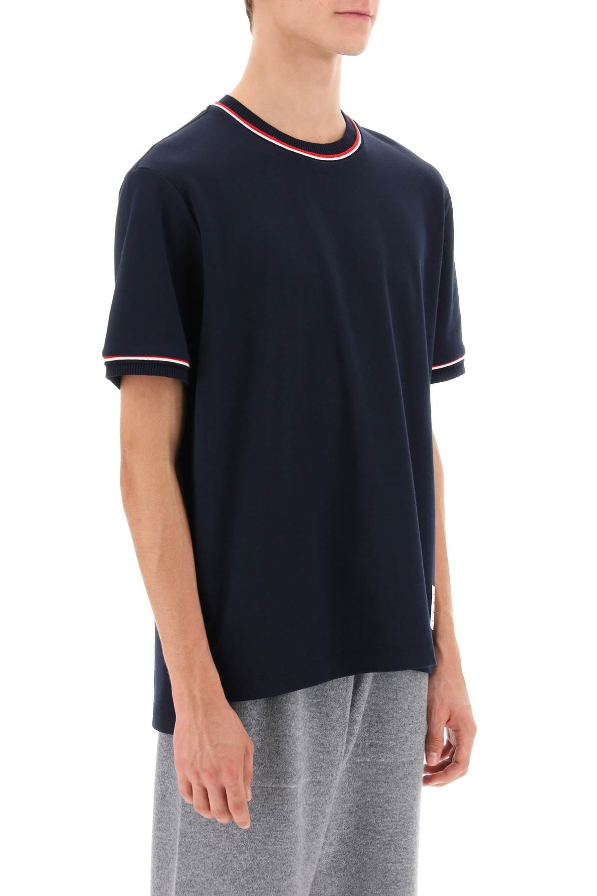 Thom browne milano stitch t-shirt with rwb stripe trims-Thom Browne-1-Urbanheer