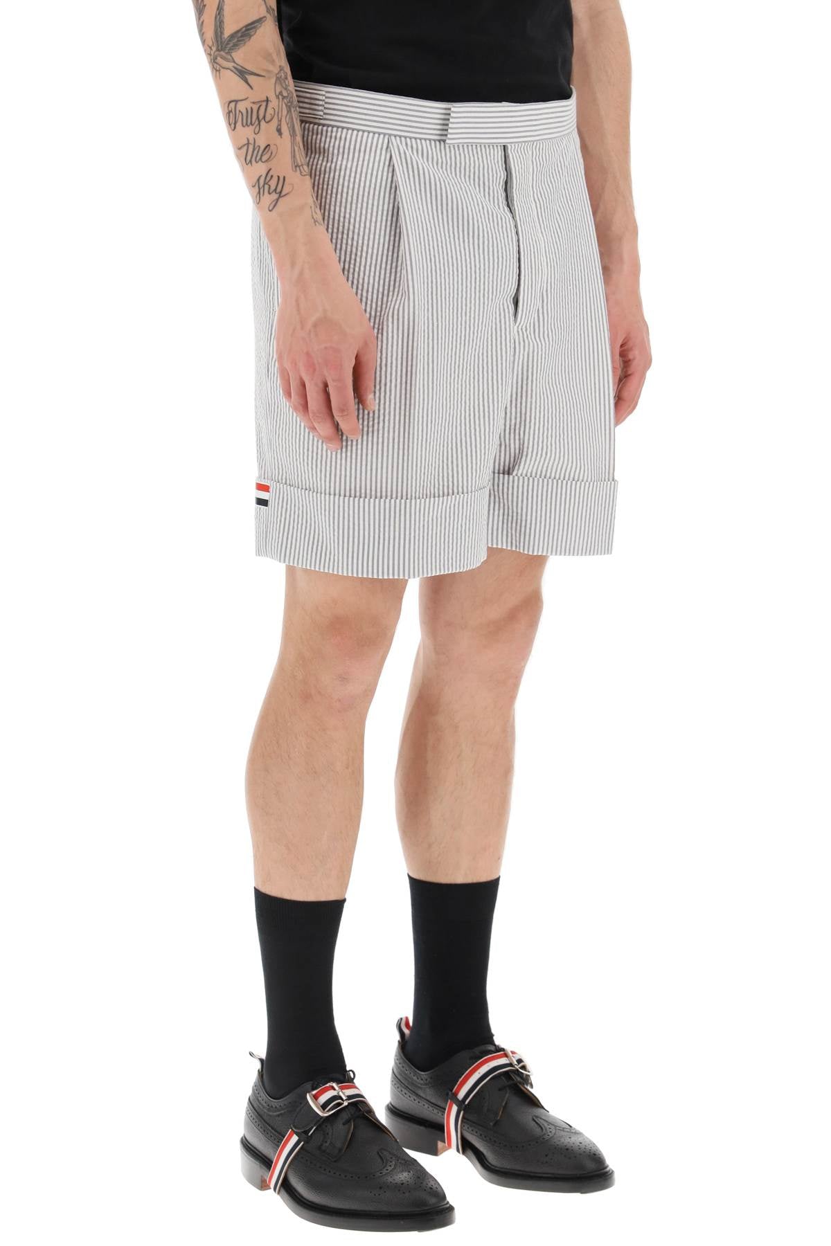 Thom browne striped shorts with tricolor details-Thom Browne-1-Urbanheer