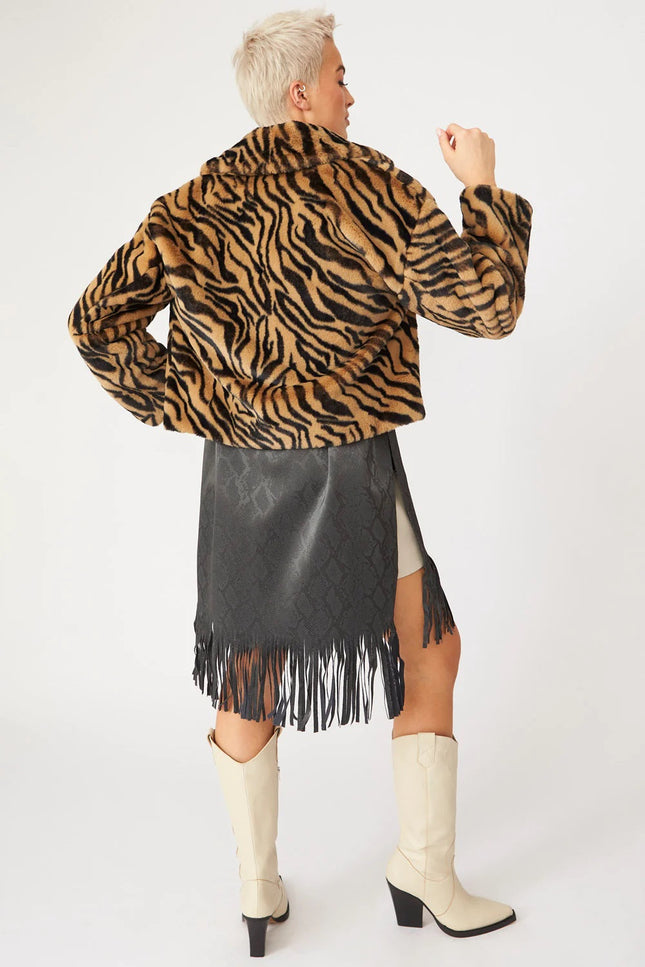 Mocha Faux Fur Cropped Tiger Print Jacket-Faux Fur Coats-Buy Me Fur Ltd-One Size-Mocha-Faux Fur-Urbanheer
