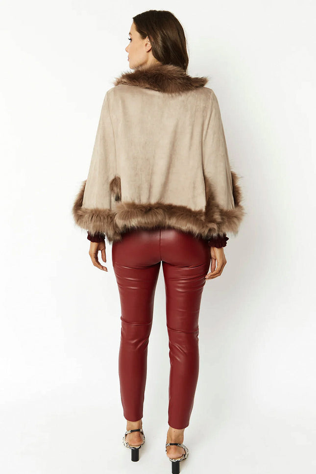 Mocha Faux Fur Suede Cape Jacket-Clothing - Women-Buy Me Fur Ltd-One Size-Mocha-Faux Suede-Urbanheer
