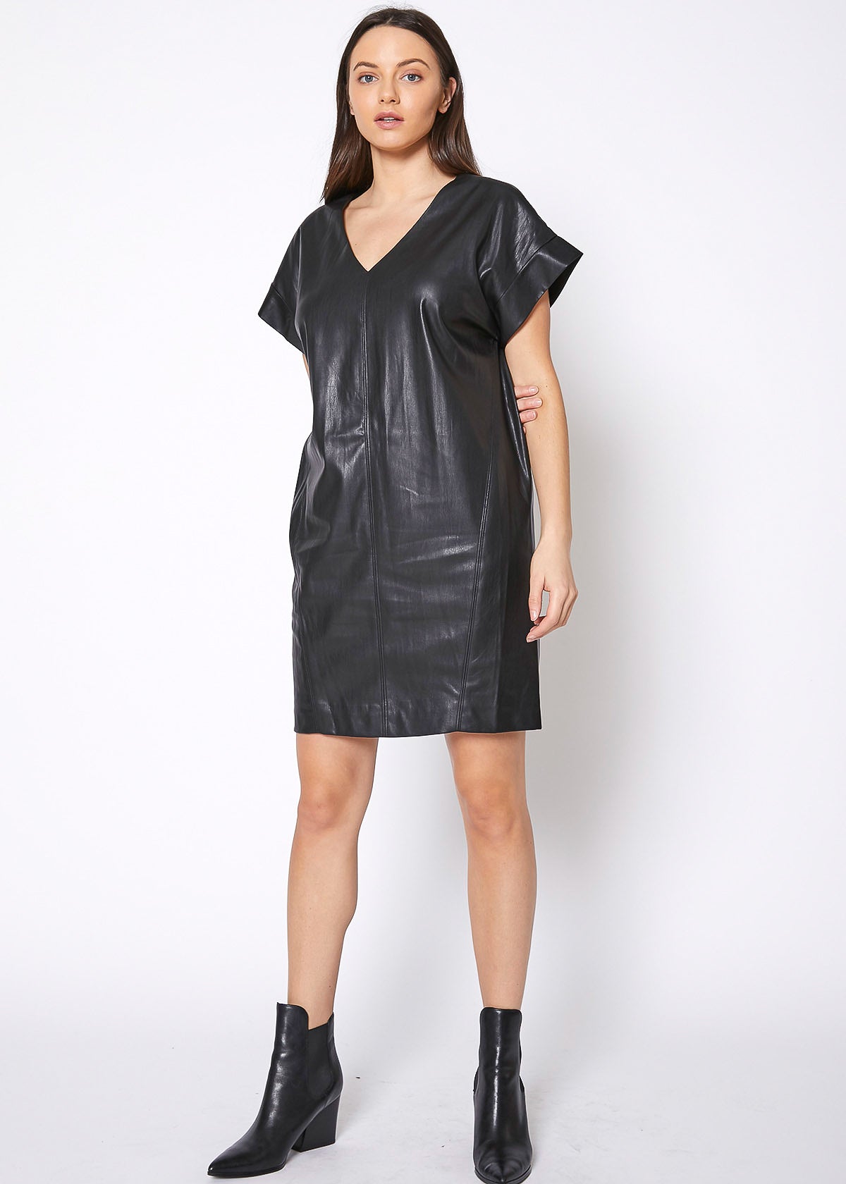 Women's Black PU Leather Dress-Lemon Hera-L-Urbanheer
