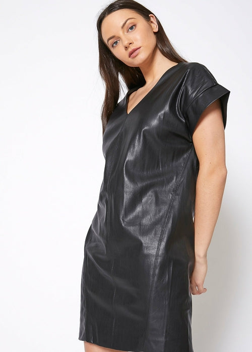 Women's Black PU Leather Dress-Lemon Hera-L-Urbanheer