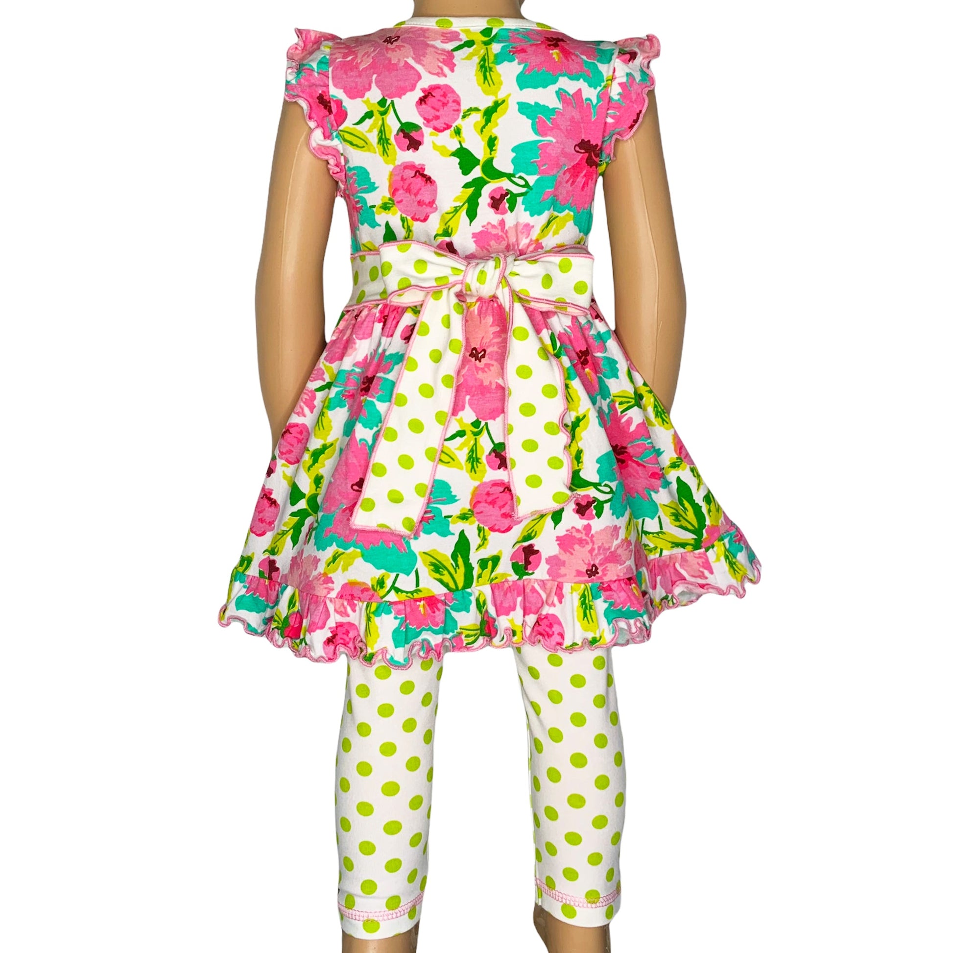 AnnLoren Little & Big Girls Spring Floral Dress Polka Dot Capri Leggings-AnnLoren-9-10-Urbanheer