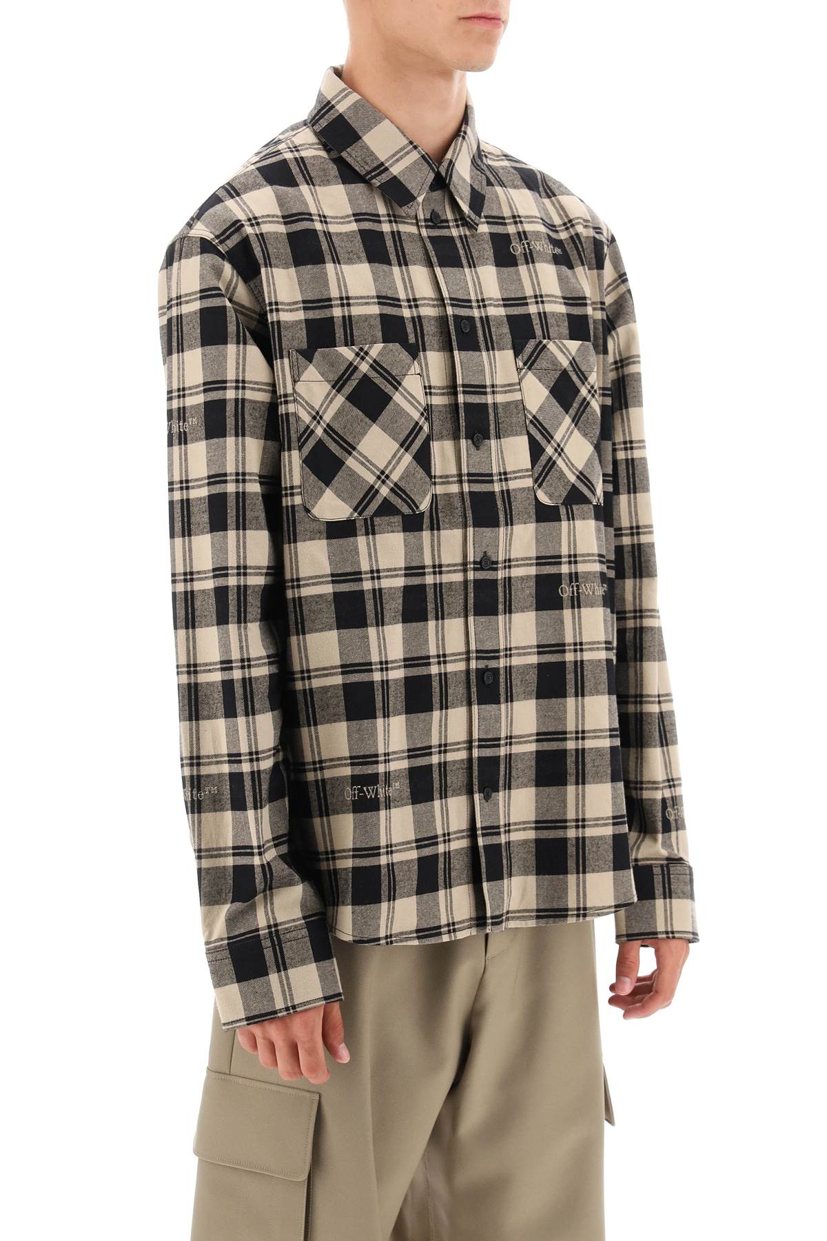 Off-White Flannel Shirt With Logoed Check Motif-Off-White-L-Urbanheer