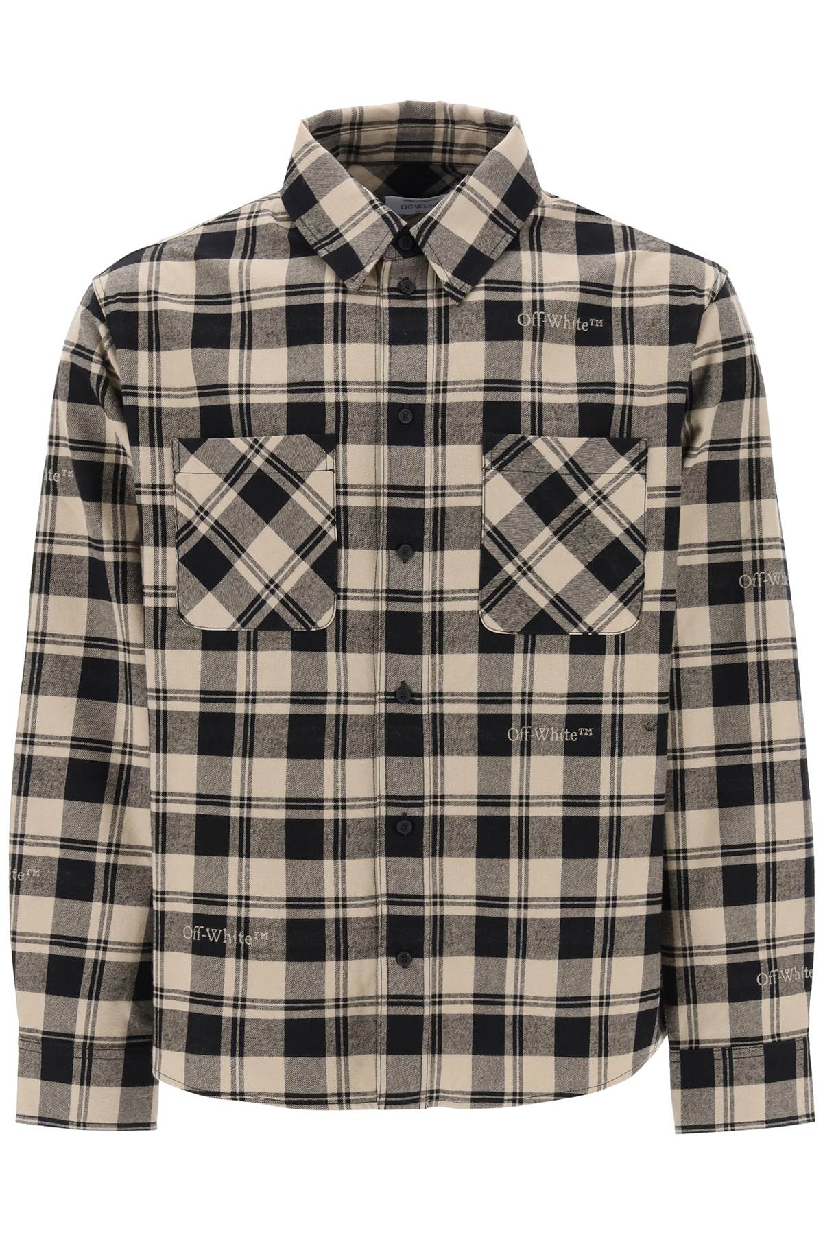 Off-White Flannel Shirt With Logoed Check Motif-Off-White-L-Urbanheer