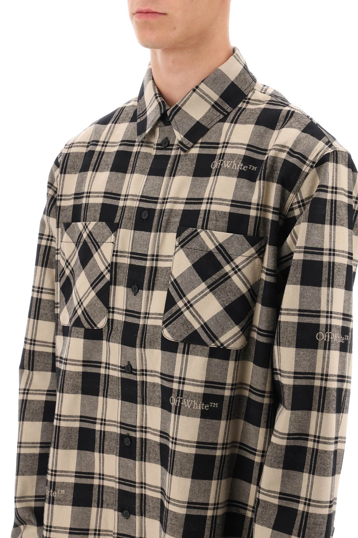 Off-White Flannel Shirt With Logoed Check Motif-Off-White-L-Urbanheer