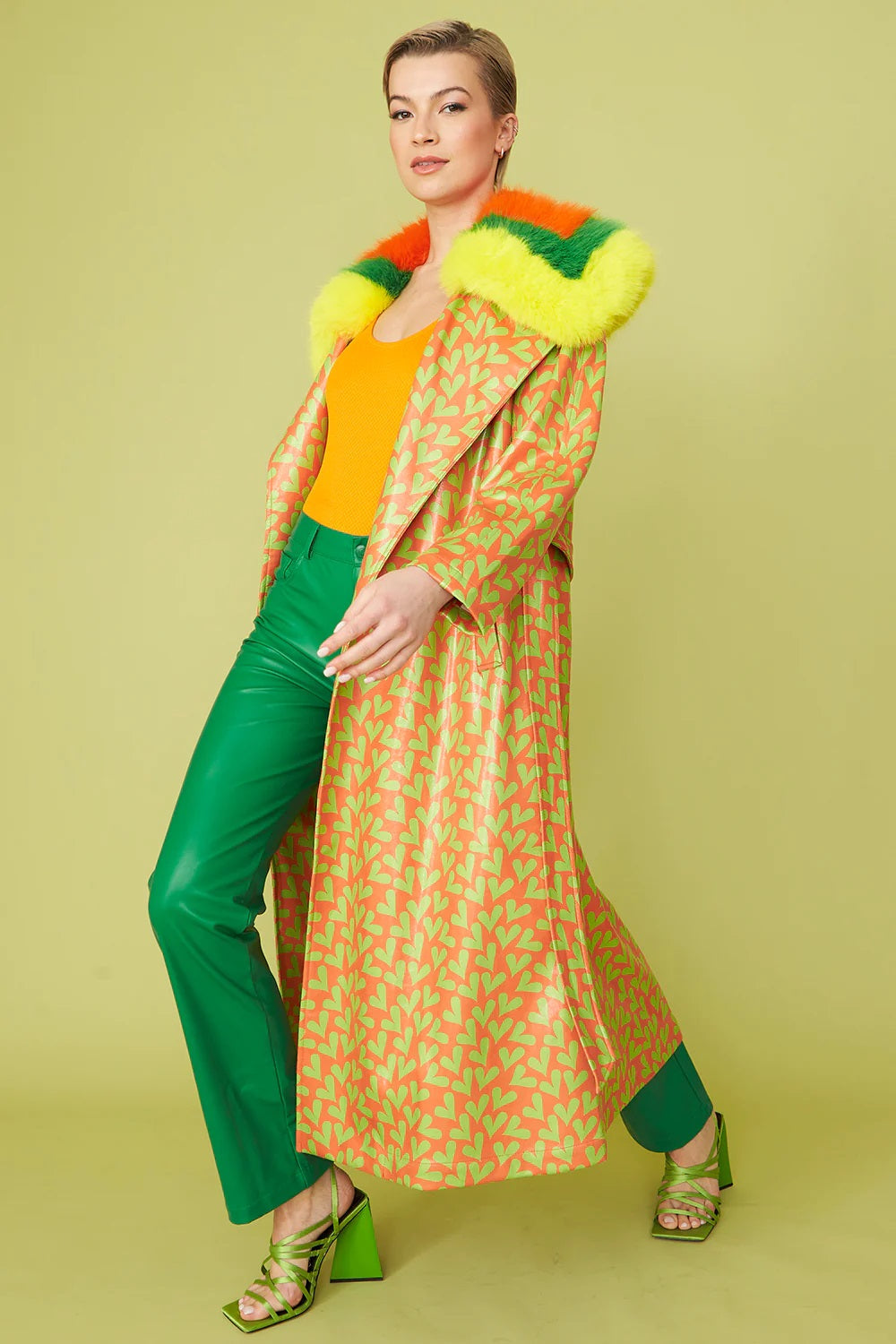 Orange Tencel Blend Eco Leather Trench Coat-Faux Leather Coats-Buy Me Fur Ltd-S-M-Orange-Faux Leather-Urbanheer