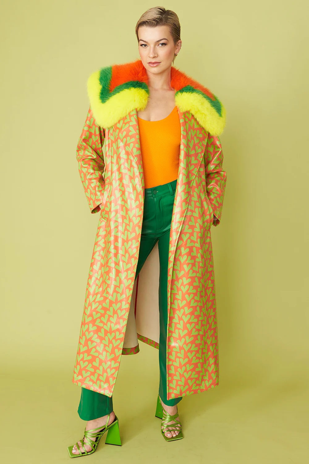 Orange Tencel Blend Eco Leather Trench Coat-Faux Leather Coats-Buy Me Fur Ltd-S-M-Orange-Faux Leather-Urbanheer