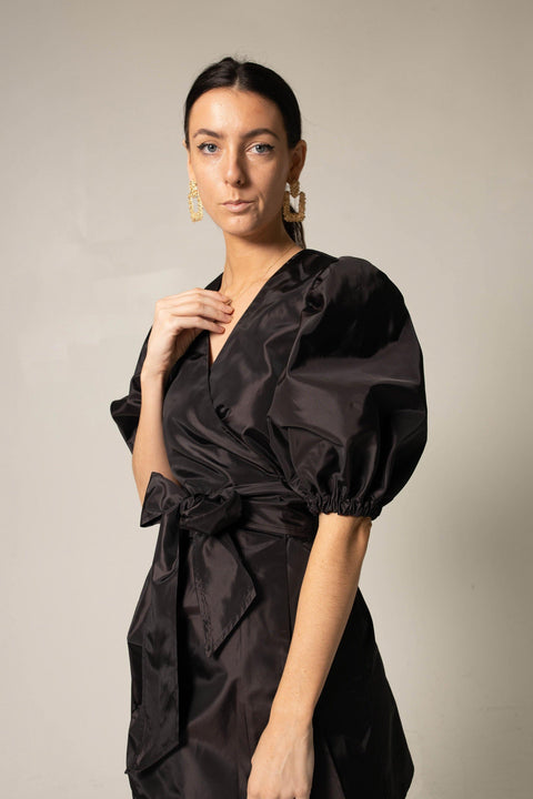 Black Lusso Wrap Dress-Le Réussi-Small-black-Urbanheer