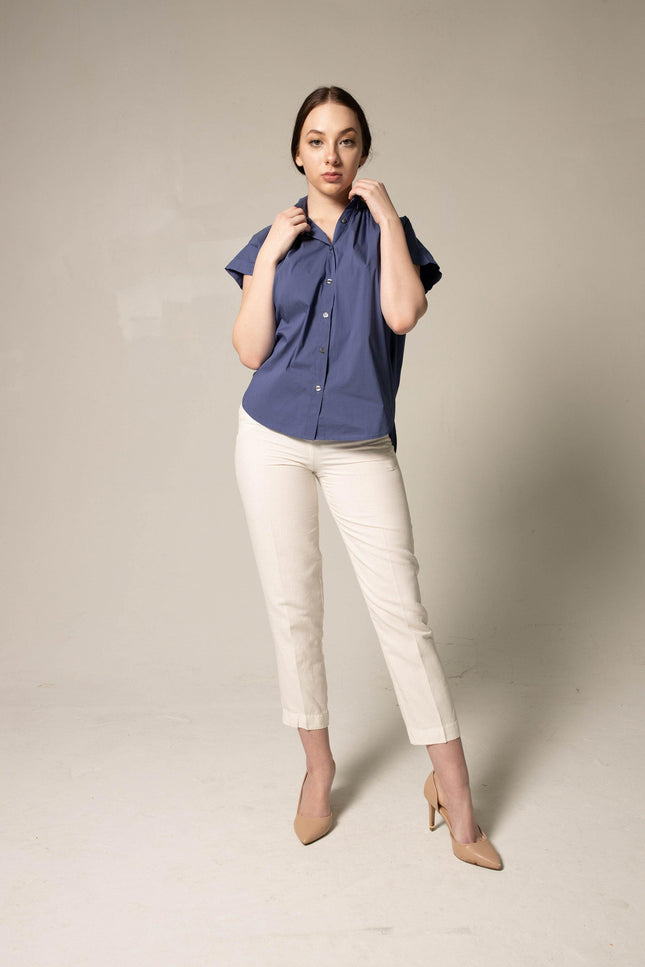 Women's Gather Collar Shirt in Navy-Le Réussi-Urbanheer